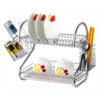 2 Tier Dish Drying Draining Rack Storage - Silver