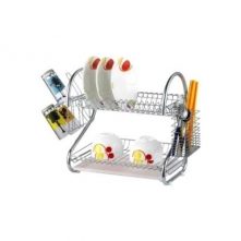 2 Tier Dish Drying Draining Rack Storage - Silver