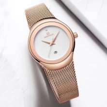 Naviforce Stainless Steel Analog And Dated Womens Luxury Designer Watch - Rose Gold