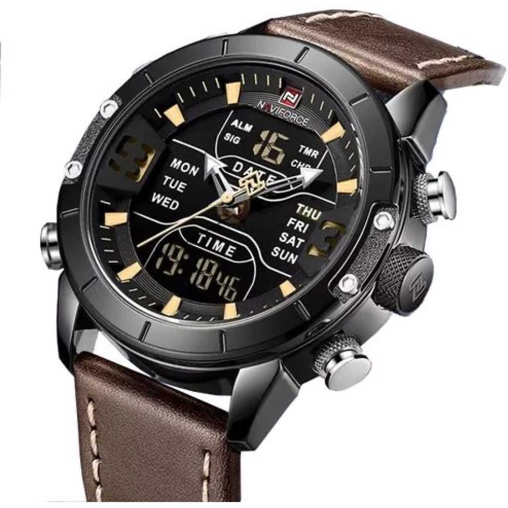 Naviforce Luxury Digital And Analog Mens Water Proof Watch - Brown