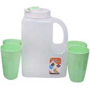 Plastic Water Fridge Bottle with 4 Glasses, 4L - Green