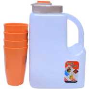 Plastic 4L Fridge Bottle With 4 Tumblers - Colour May Vary