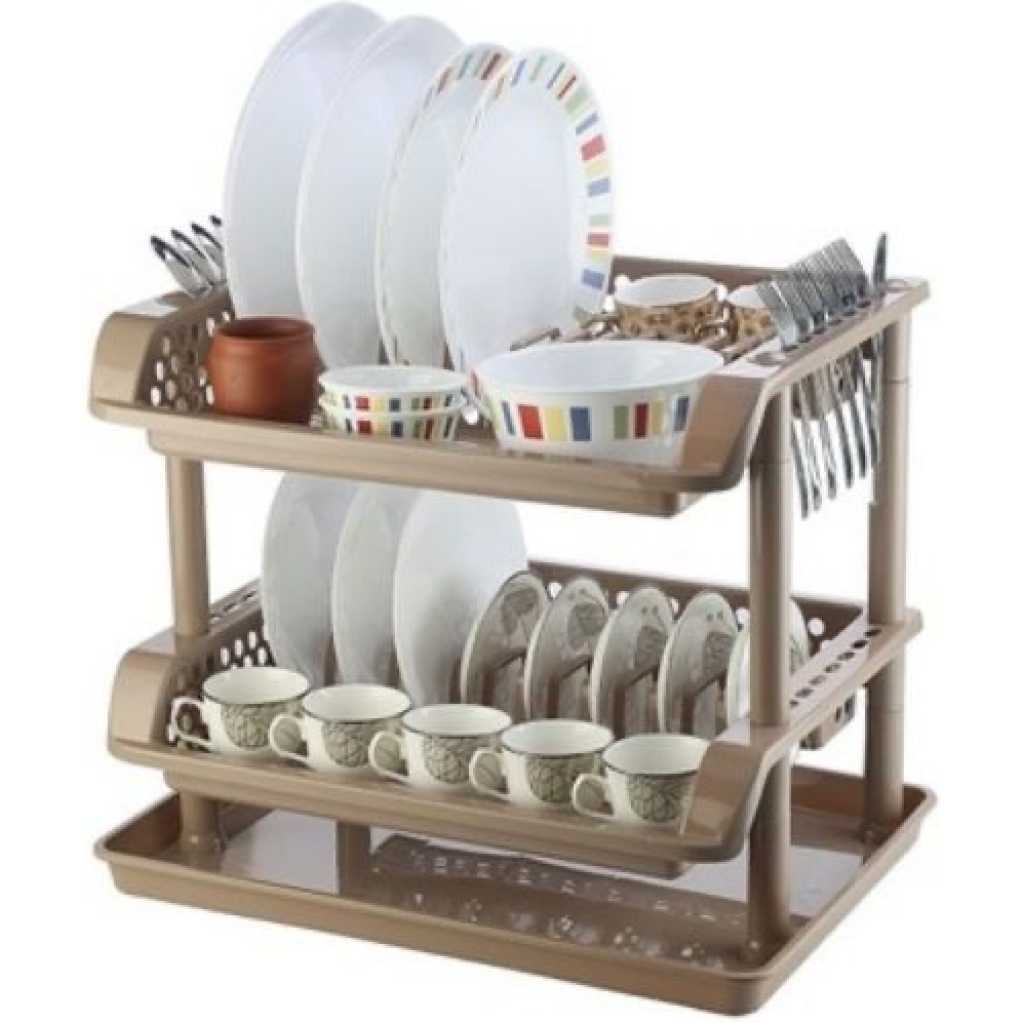 2 Tier kitchen Plastic Dish Draining Drying Storage rack tray,Cream