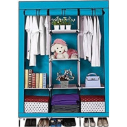 3 Column Cloth & Frame Portable Wardrobe - Blue