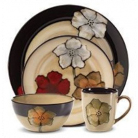 24 Piece Flowered Design Dinner Set -Cream