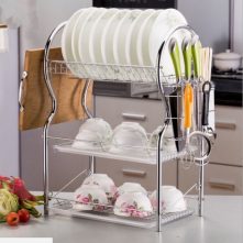 3 Tier Stainless Steel Dish Draining Rack - Silver