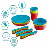 24-Piece Kids Plastic Plates,Cups Dinner Set –Multicolor