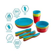 24-Piece Kids Plastic Plates,Cups Dinner Set –Multicolor Dinner Plates