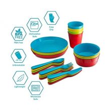 24-Piece Kids Plastic Plates,Cups Dinner Set –Multicolor