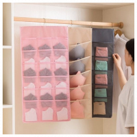 Double Sided 24 Pockets Socks,Bra,Underwear Bag Hanger Storage Organizer-Cream