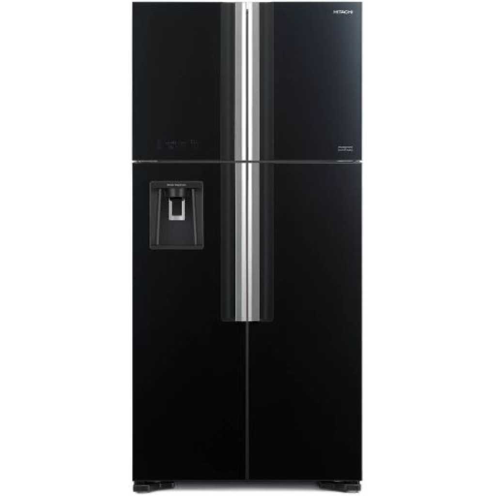 Hitachi 600 - Litres French Door Refrigerator, Inverter Compressor + Water Dispenser RW800PUN7GGR - Glass Black