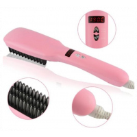 Ionic Hair Straightener Brush Comb 2 in 1 PTC Heating - Pink,Black