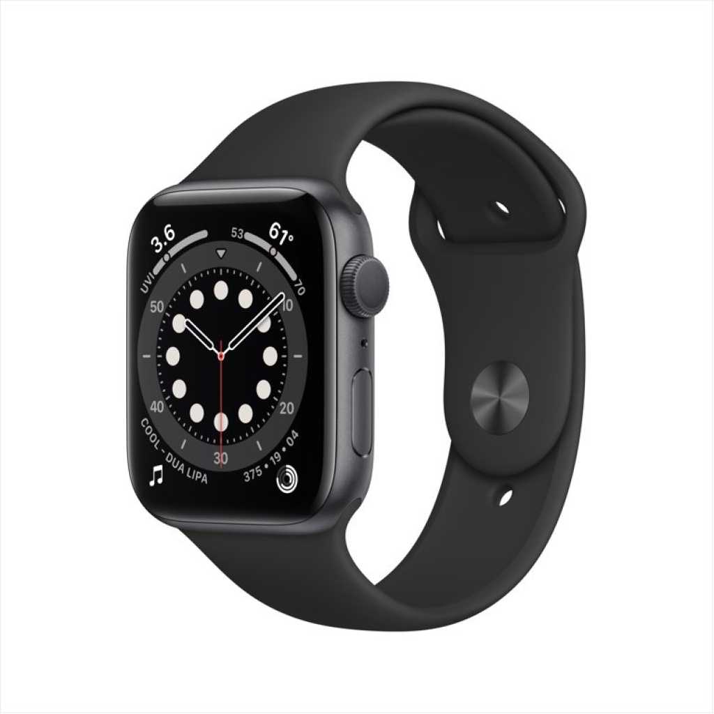 Apple Watch Series 6 GPS, 44mm Blue Aluminum Case with Deep Navy Sport Band - Black