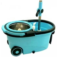 360 Detachable Mop Bucket Set. Wheels Spin Head Noozle Mop Clean Broom - Blue.