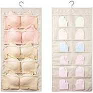 Double Sided 24 Pockets Socks,Bra,Underwear Bag Hanger Storage Organizer-Cream