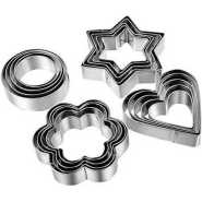 12 Piece, 4 Shape Stainless Steel Cookie Cutters - Silver