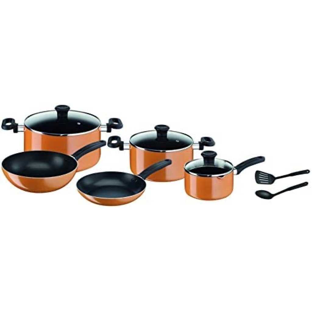 Tefal Prima 10 Piece Cookware Set B168A474 - Orange, Black