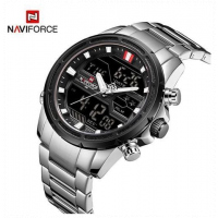 Naviforce NF9138S Men's Stainless Steel Quartz Digital Sport Watch - Silver