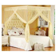 Steel Flat Mosquito Net With Pole Stands – Cream top design may vary