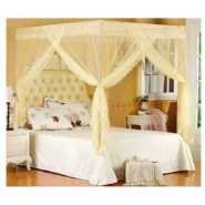 Steel Flat Mosquito Net With Pole Stands - Cream top design may vary