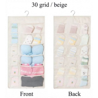 Double Sided 24 Pockets Socks,Bra,Underwear Bag Hanger Storage Organizer-Cream