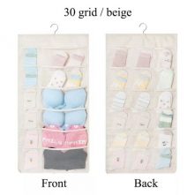 Double Sided 24 Pockets Socks,Bra,Underwear Bag Hanger Storage Organizer-Cream