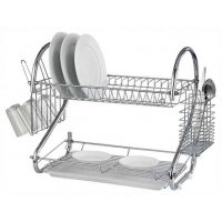 2 Tier Dish Drying Draining Rack Storage - Silver