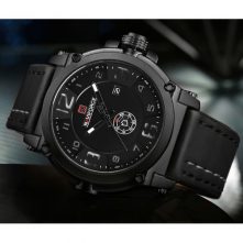 Naviforce Leather Strapped Mens Designer Watch - Black