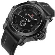 Naviforce Leather Strapped Mens Designer Watch - Black