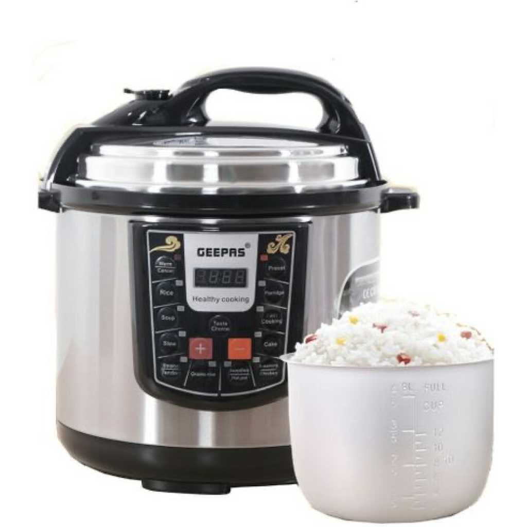 Geepas 6 L Multi-functional Electric Rice,Pressure Cooker, Silver