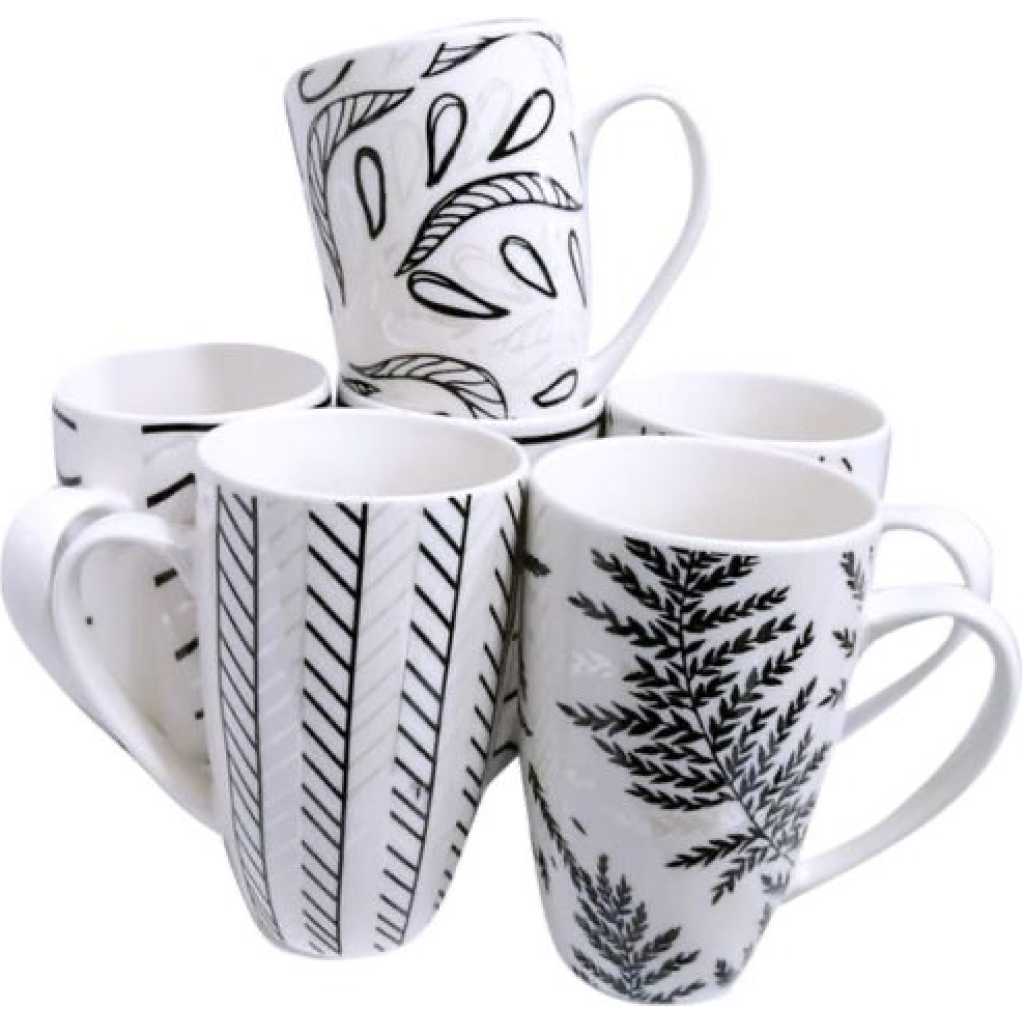 Set Of 6 Pieces Of Designed Cups/Mugs- White