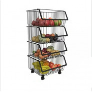 Metallic Pantry Storage Bin Rack Organizer Trolley (4 Baskets)Black.