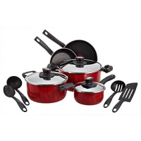 Tefal C5489482 12Pieces Non-Stick Coating Cooking Set, Red/Black, W 59.4 x H 38.8 x D 23.8 cm, Aluminium