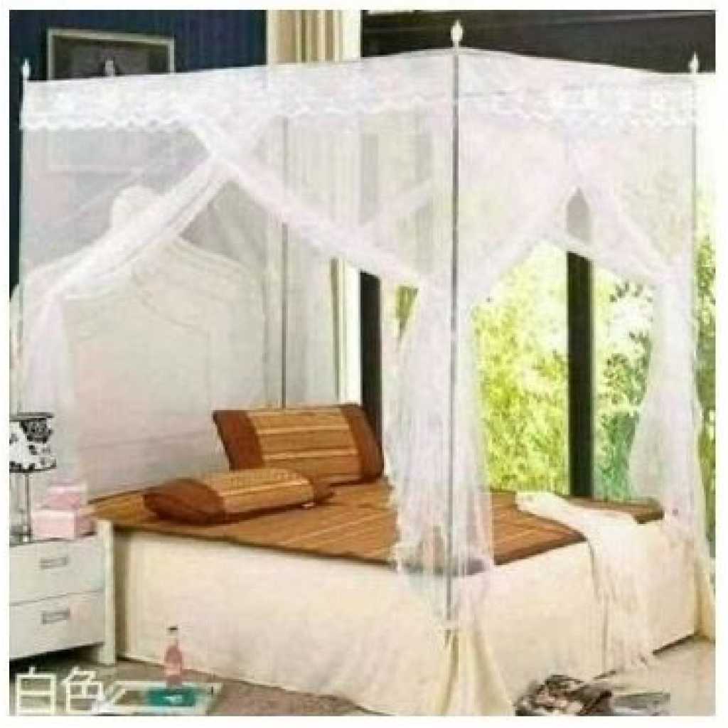 Steel Flat Topped Luxury Mosquito Net - White