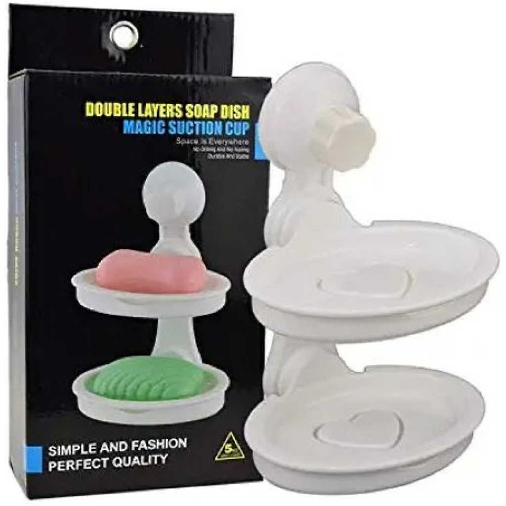 Double Layer Soap Dish Magic Suction Cup, White