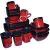 24 Piece Square Plates,Bowls,Cups Dinner Set,Red