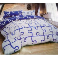 Printed Duvet with 2 Pillow Cases & 1 Bedsheet – White, Navy Blue
