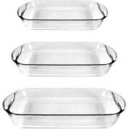 Pyrex 3 Piece Rectangle Glass Bakeware Dishes Microwave Oven Bowls Set-Colorless