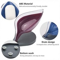 Leaf Shape Soap Dish Box-Self Draining Soap Holder, Maroon