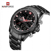 Naviforce NF9138S Men's Stainless Steel Quartz Digital Sport Watch - Black