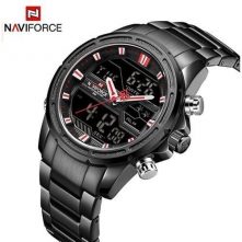 Naviforce NF9138S Men's Stainless Steel Quartz Digital Sport Watch - Black