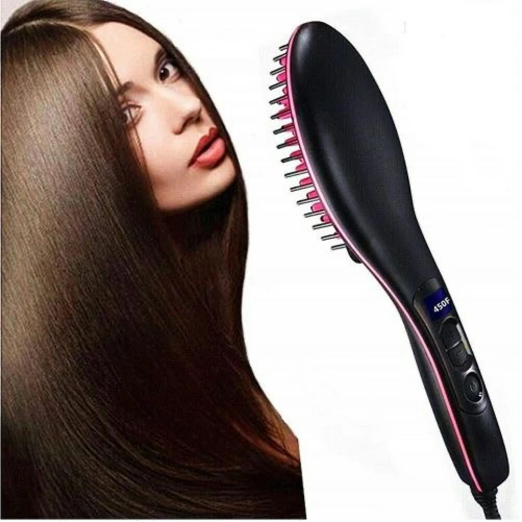 3 ln1 Electric Fast Ceramic Styling Hair Straightener Brush - Black -  TilyExpress Uganda