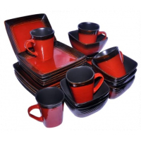 24 Piece Square Plates,Bowls,Cups Dinner Set,Red