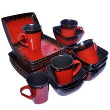 24 Piece Square Plates,Bowls,Cups Dinner Set,Red