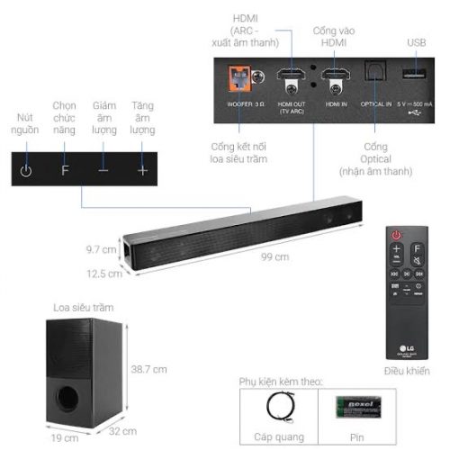 LG SNH5 600W Sound Bar With Wireless SubWoofer  - Black