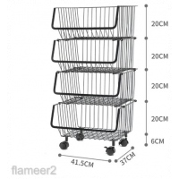 Metallic Pantry Storage Bin Rack Organizer Trolley (4 Baskets)Black.