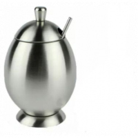 Egg Shaped Metallic Sugar Bowl Seasoning Pot With Spoon,Silver