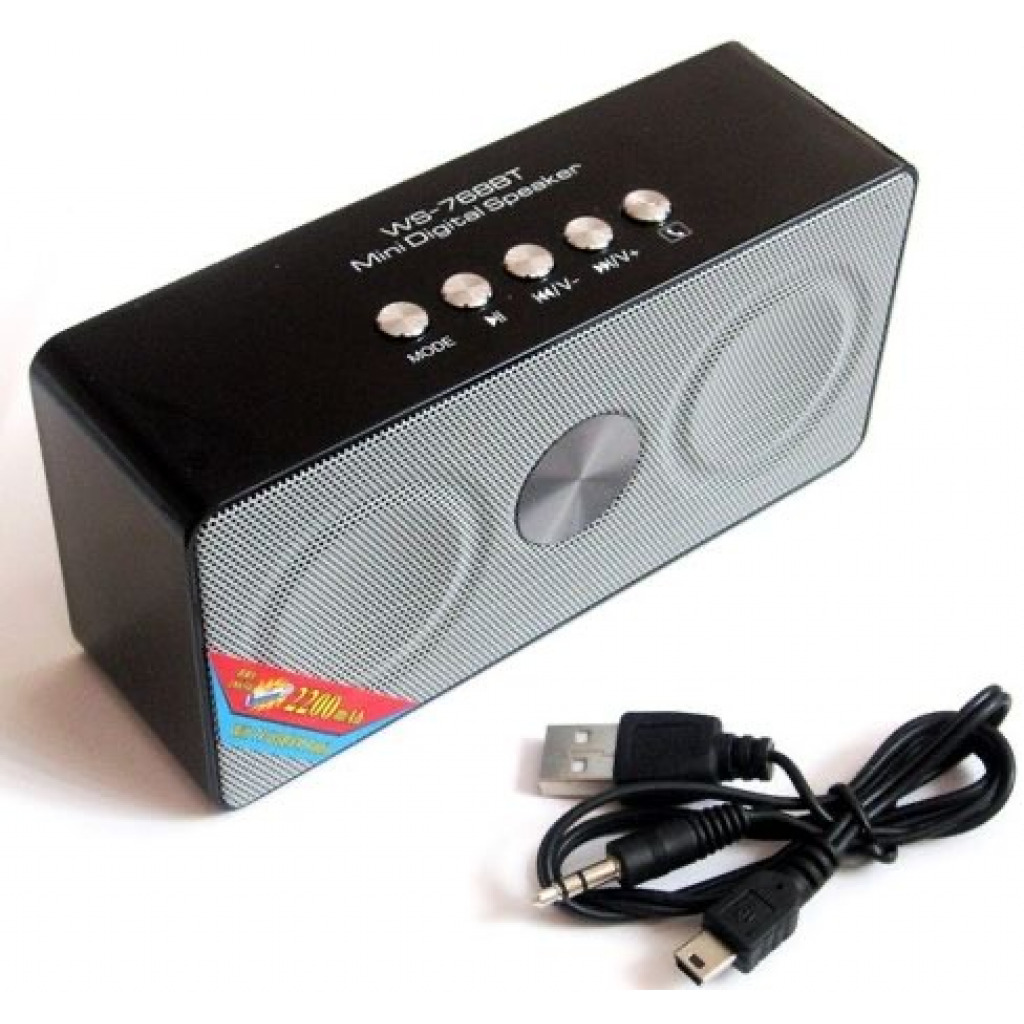 Wster Ws Mini Speaker, With FM Radio, Micro SD, USB - Black,Grey