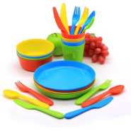 24-Piece Kids Plastic Plates,Cups Dinner Set –Multicolor