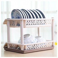 2 Tier kitchen Plastic Dish Draining Drying Storage rack tray,Cream